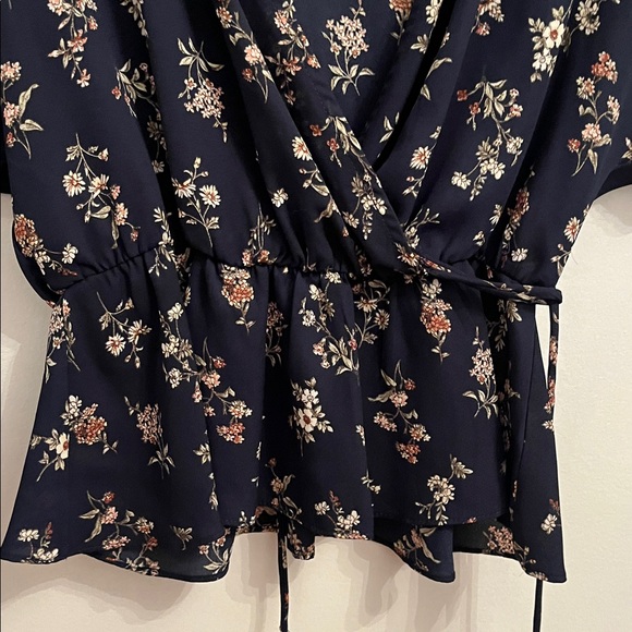 Floral Wrap Top - Navy - Picture 2 of 3